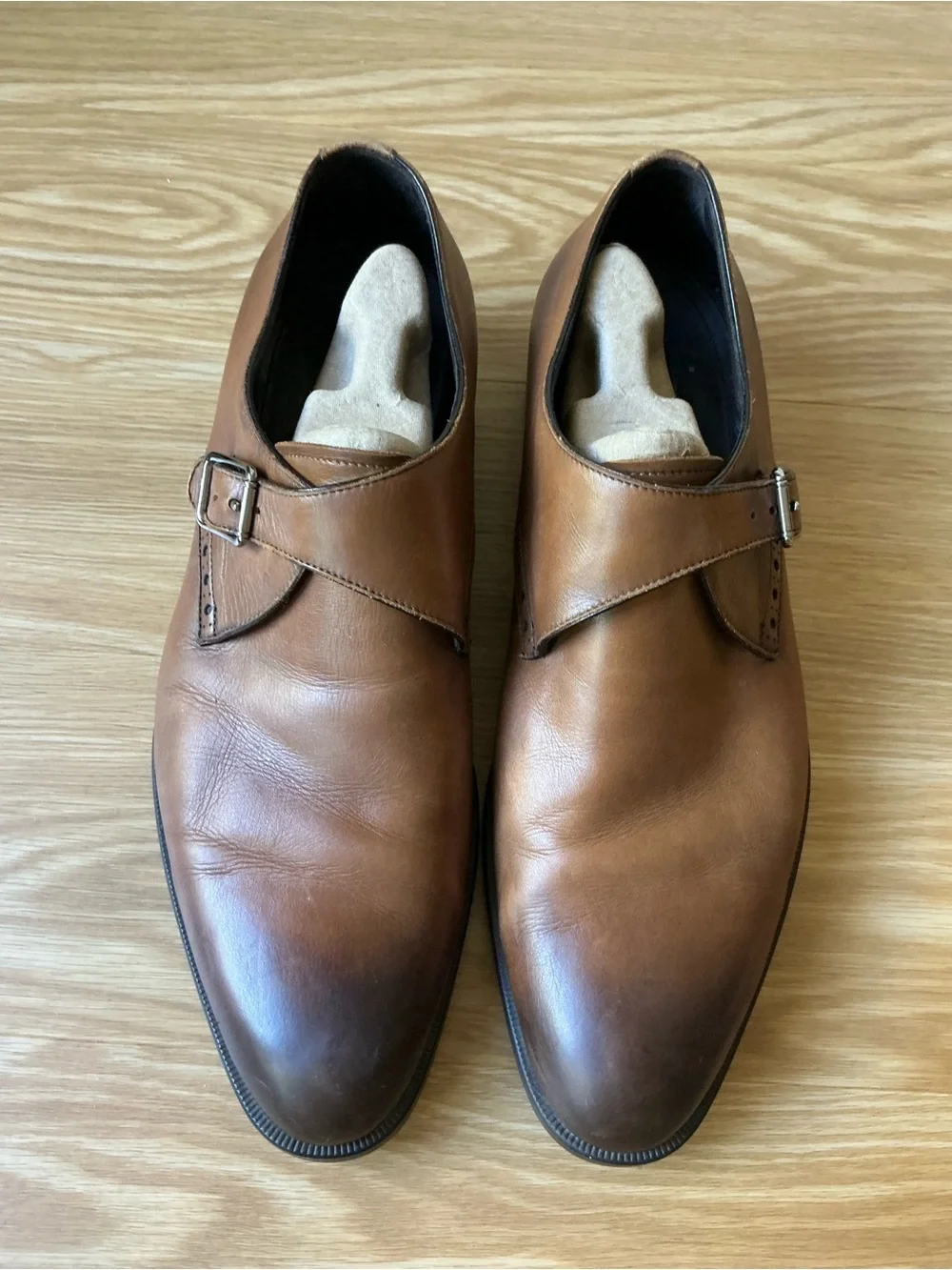 Ermenegildo Zegna Monk Strap Buckle Leather Dress Shoes Brown Size 10